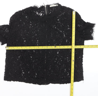 Zara Trafaluc Women's Black Lace Cropped Blouse Size M