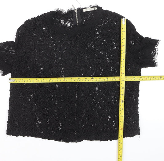 Zara Trafaluc Women's Black Lace Cropped Blouse Size M