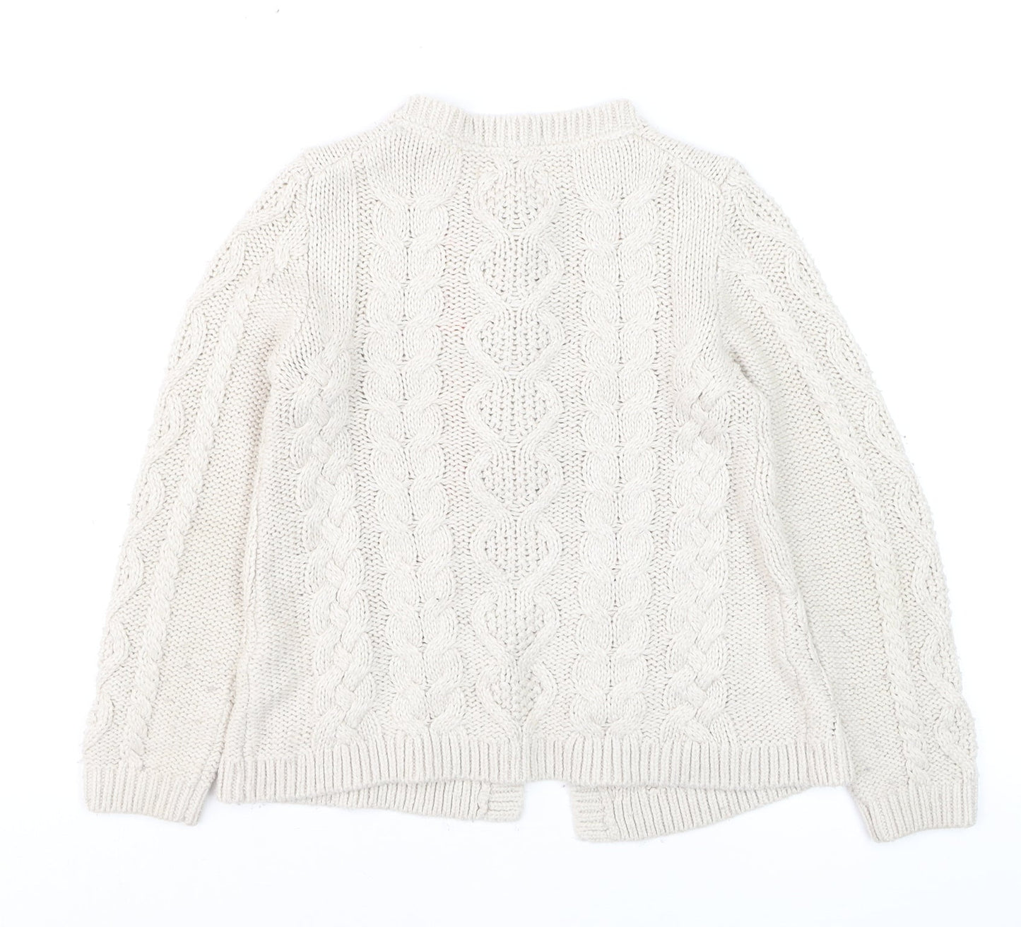 Mini Boden Girls Beige Cable Knit Cardigan 7-8 Years Button Embroidered Cotton