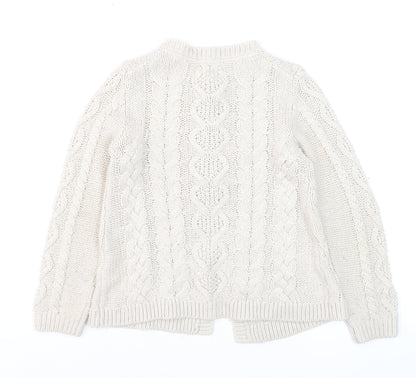 Mini Boden Girls Beige Cable Knit Cardigan 7-8 Years Button Embroidered Cotton