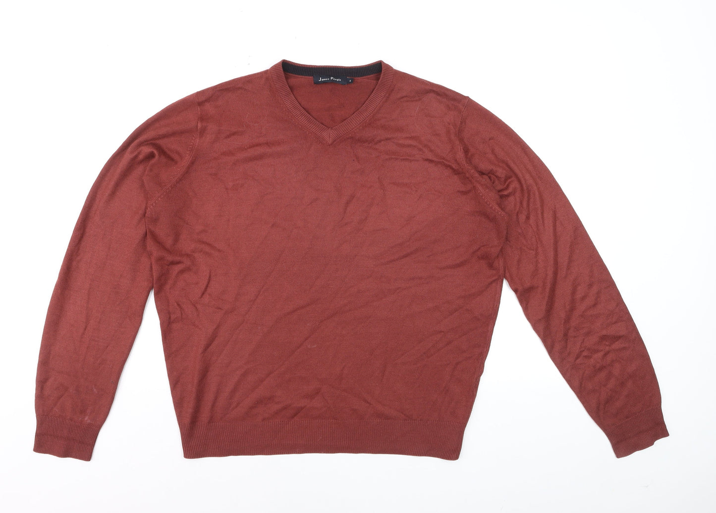 James Pringle Men's Brown V-Neck Cotton Jumper Size S
