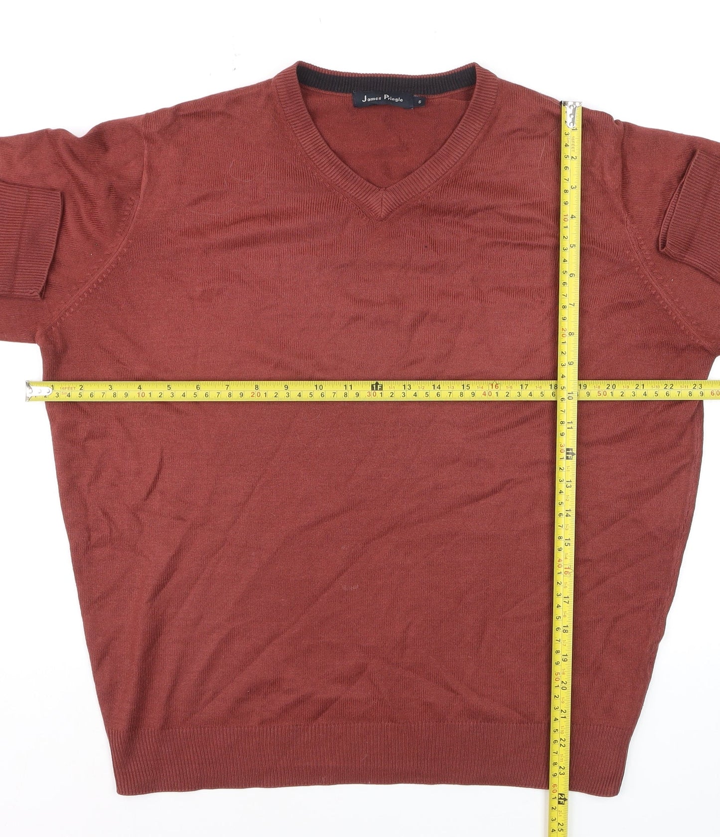 James Pringle Men's Brown V-Neck Cotton Jumper Size S