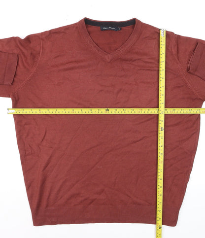 James Pringle Men's Brown V-Neck Cotton Jumper Size S