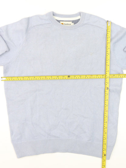Farah Men's Light Blue Cotton Crew Neck Jumper S Modern Fit