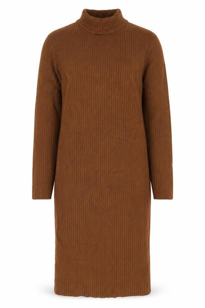 Amisu Women Brown Ribbed Mock Neck Long Sleeve Pullover Jumper M