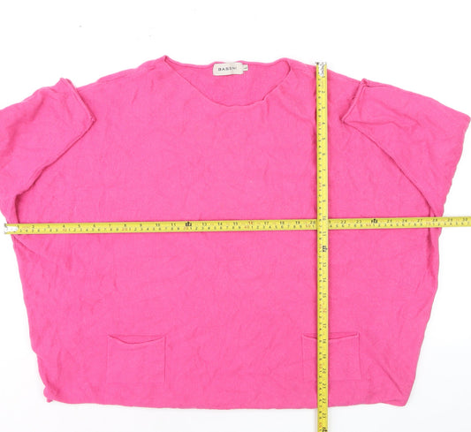 Bassini Women's Pink Cotton Blend Relaxed Pullover Jumper L