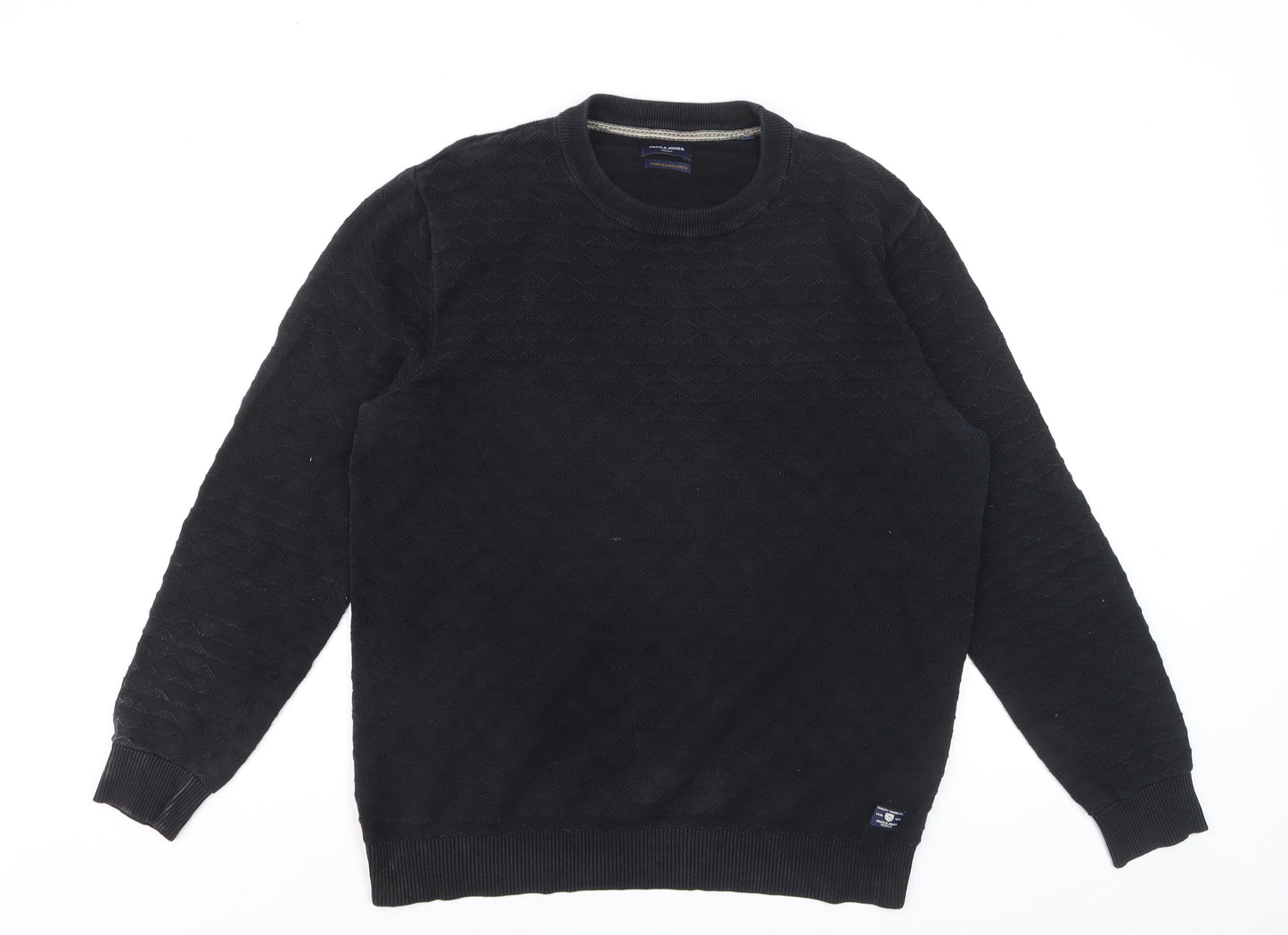 Jack & Jones Men’s Black Cotton Crew Neck Pullover Jumper L