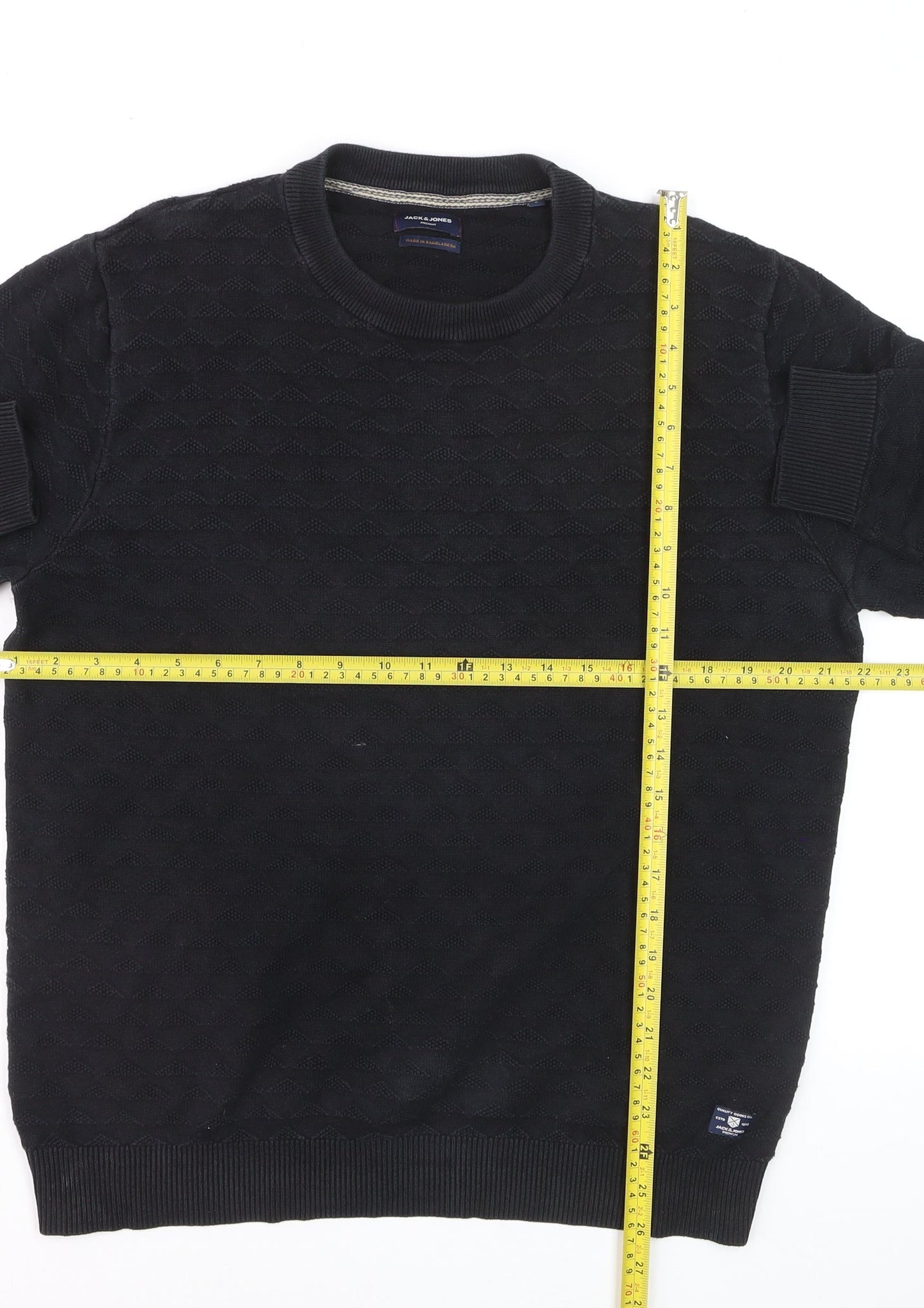 Jack & Jones Men’s Black Cotton Crew Neck Pullover Jumper L