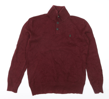 Ralph Lauren Men's Red Cotton Henley Jumper Size S