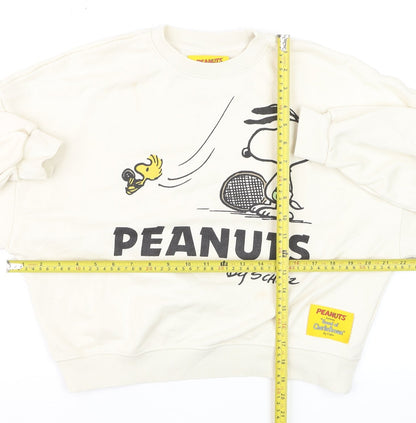 Pull&Bear Peanuts Snoopy Beige Women's Small Crew Neck Sweatshirt