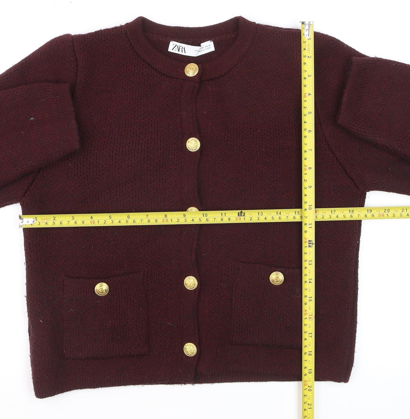 Zara Women Brown Crew Neck Long Sleeve Knit Cardigan Size 12