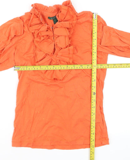 Ralph Lauren Women’s Orange Ruffle Long Sleeve Cotton Blouse Size S