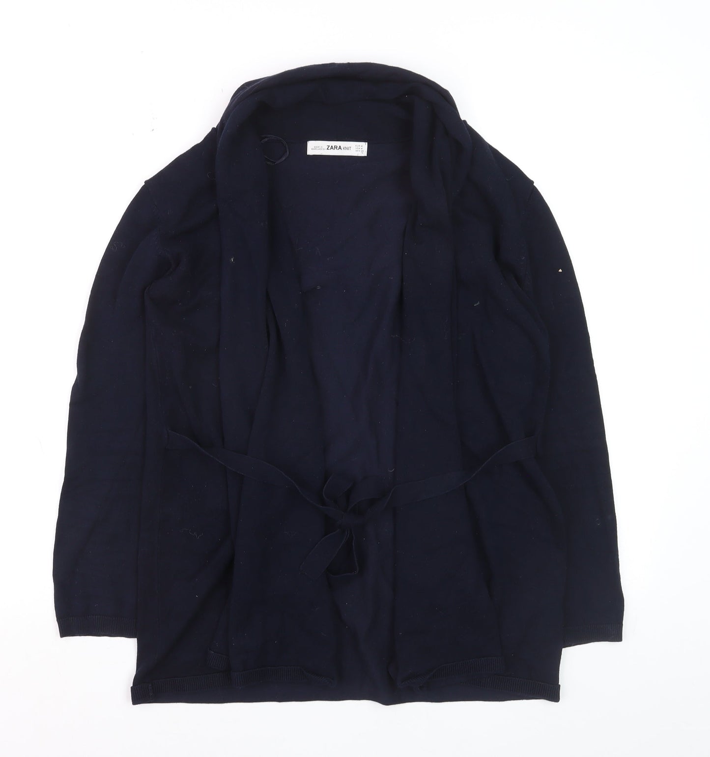 Zara Women Blue Knit Belted Long Sleeve Cardigan Size 12