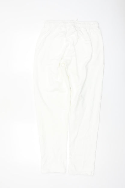 Luna Women White Jogger Trousers M Cotton Blend Elastic Waist