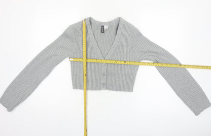 H&M Divided Women's Grey Ribbed Cropped Cardigan XXS Acrylic Knit