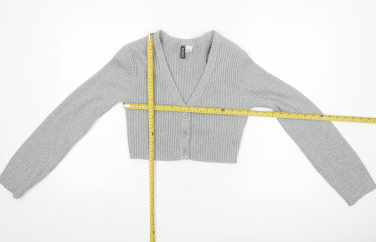 H&M Divided Women's Grey Ribbed Cropped Cardigan XXS Acrylic Knit