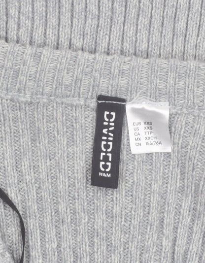 H&M Divided Women's Grey Ribbed Cropped Cardigan XXS Acrylic Knit