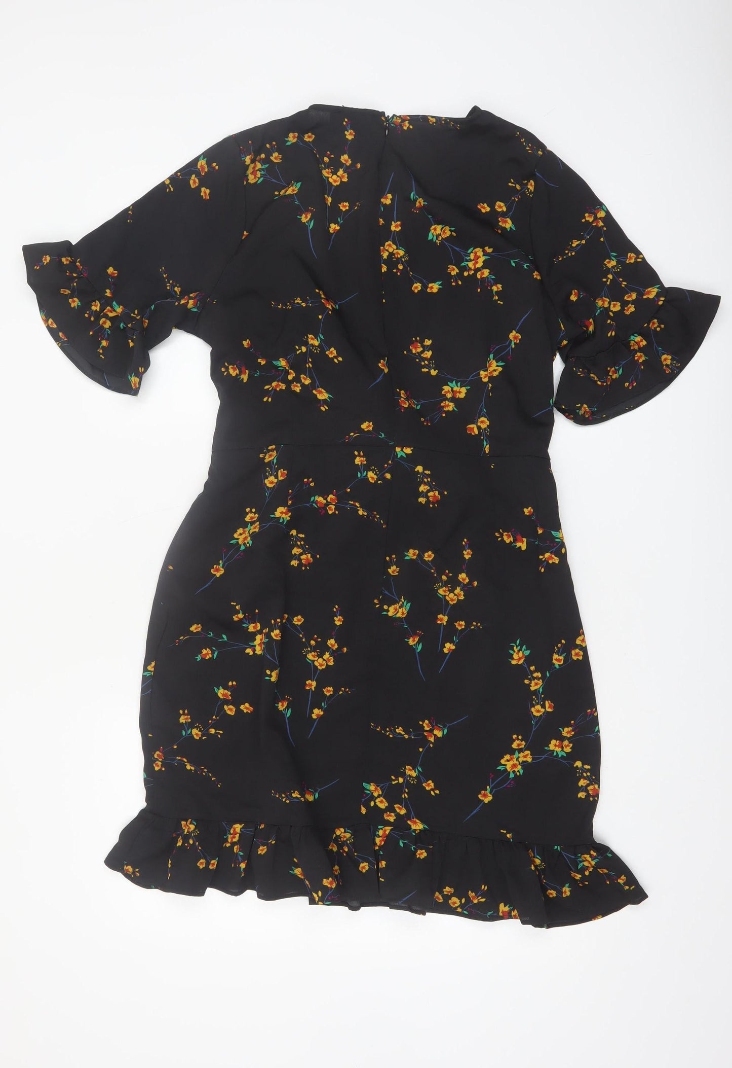 PrettyLittleThing Women Black Floral Wrap Short Dress Size 16