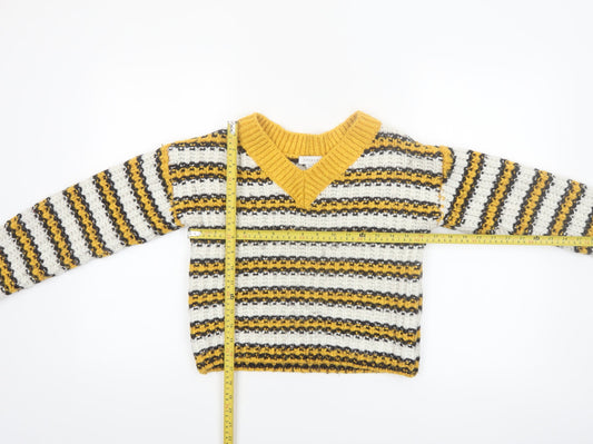 Topshop Women’s Multicoloured Striped Chunky Knit V-Neck Jumper Size 8 Tall