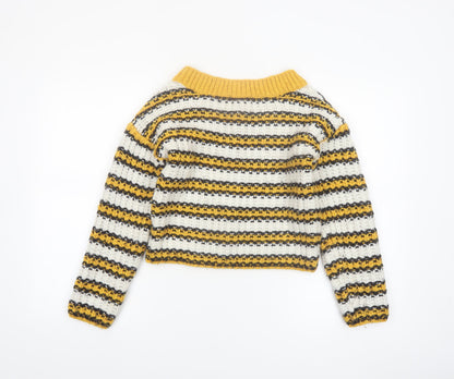Topshop Women’s Multicoloured Striped Chunky Knit V-Neck Jumper Size 8 Tall