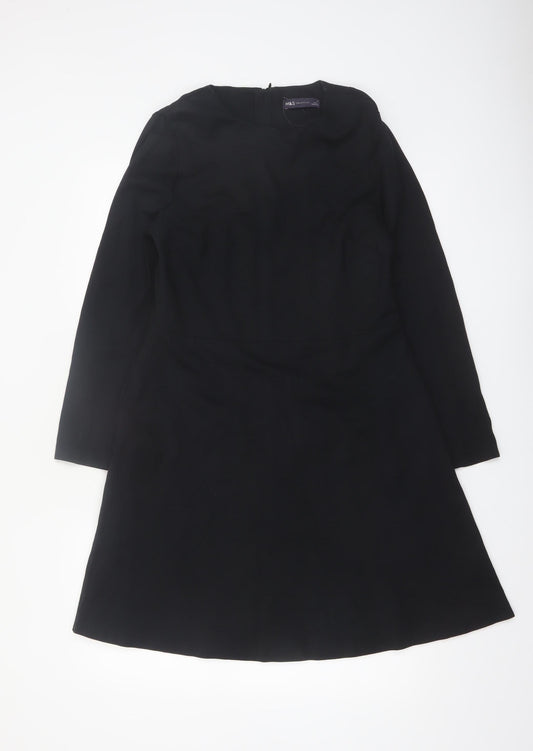 Marks and Spencer Women Black Size 14 A-Line Long Sleeve Work Dress