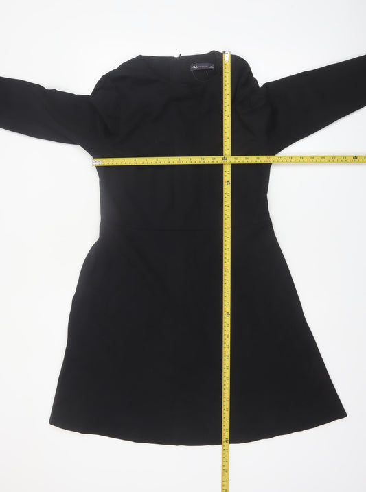 Marks and Spencer Women Black Size 14 A-Line Long Sleeve Work Dress