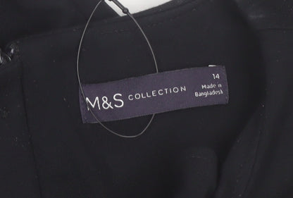 Marks and Spencer Women Black Size 14 A-Line Long Sleeve Work Dress