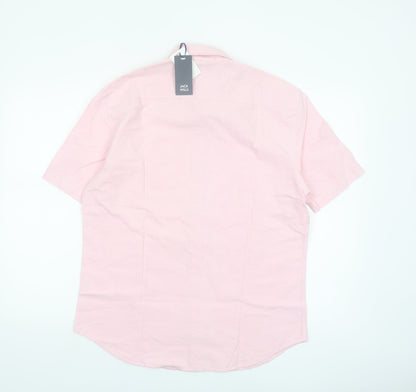 Jack Wills Men’s Pink Slim Fit Short Sleeve Button-Up Shirt M