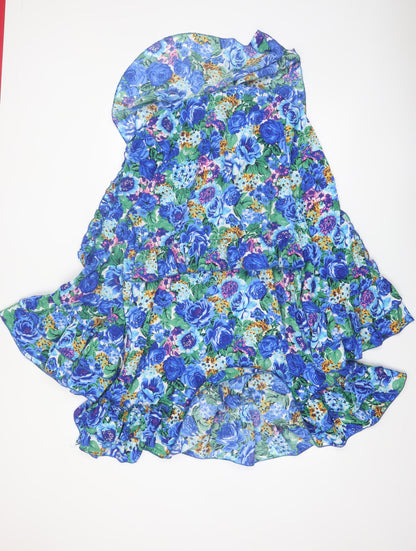 Boohoo Women Blue Floral Wrap Mini Dress Size 16 Long Sleeve Party