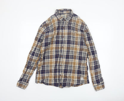 DNMX Men's Blue Checked Long Sleeve Button-Up Shirt Size L