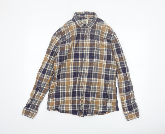 DNMX Men's Blue Checked Long Sleeve Button-Up Shirt Size L