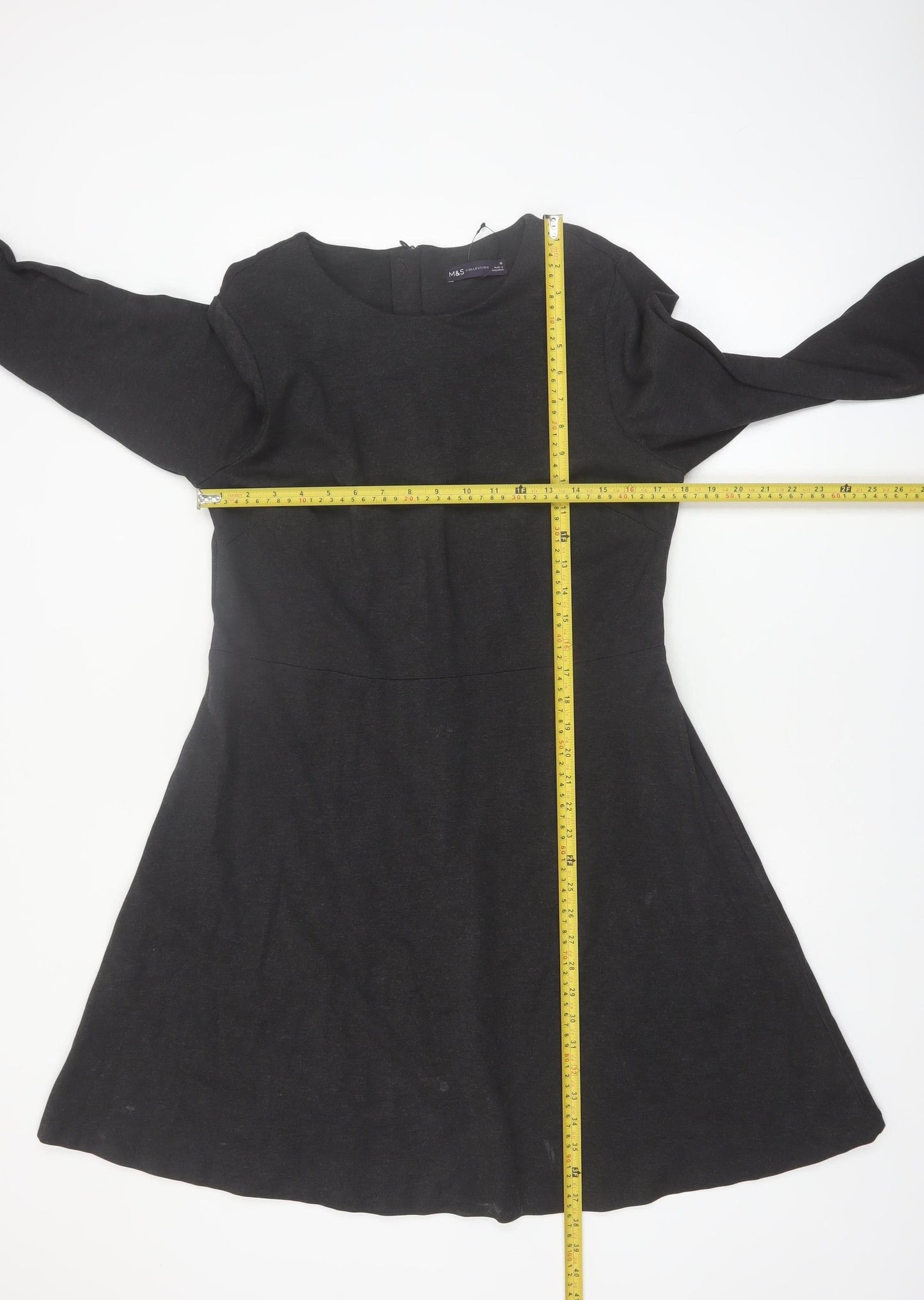 Marks and Spencer Women Black Size 16 Fit & Flare Knee Length Dress