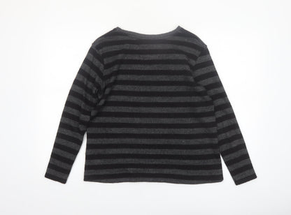 ZARA Womens Black Striped Knit Jumper M Crew Neck Long Sleeve