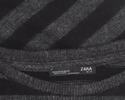 ZARA Womens Black Striped Knit Jumper M Crew Neck Long Sleeve