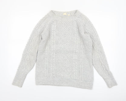 GAP Women Grey Cotton Cable-Knit Jumper Size S Crew Neck