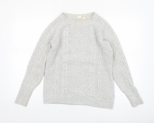 GAP Women Grey Cotton Cable-Knit Jumper Size S Crew Neck