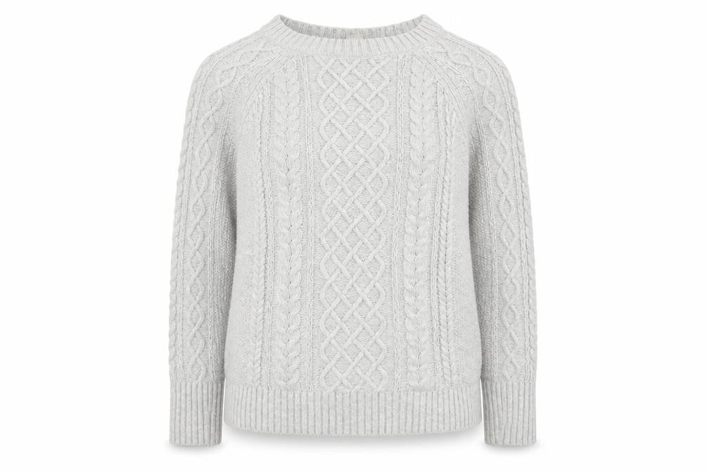 Gap Women Grey Cotton Cable-Knit Jumper Size S Crew Neck