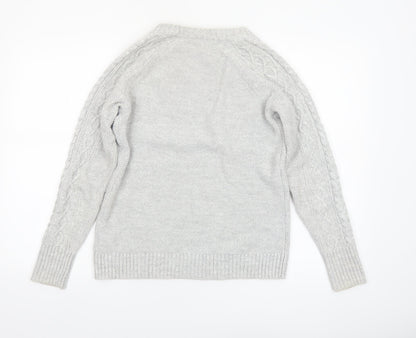 GAP Women Grey Cotton Cable-Knit Jumper Size S Crew Neck