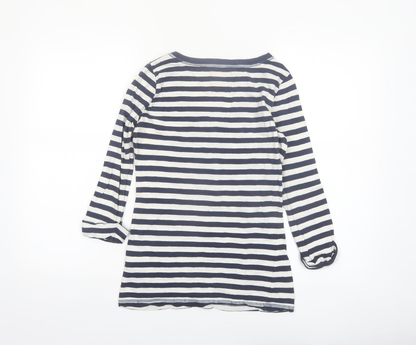 Hollister Women's Blue Striped 3/4 Sleeve Scoop Neck T-Shirt M