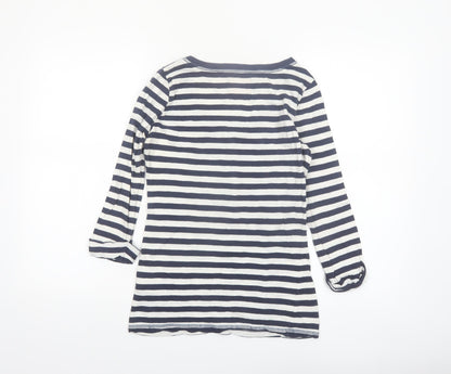 Hollister Women's Blue Striped 3/4 Sleeve Scoop Neck T-Shirt M