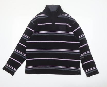 Armand Thiery Men's Black Striped 1/4 Zip Cotton Sweatshirt L
