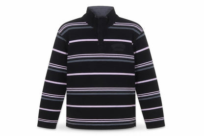 Armand Thiery Men's Black Striped 1/4 Zip Cotton Sweatshirt L
