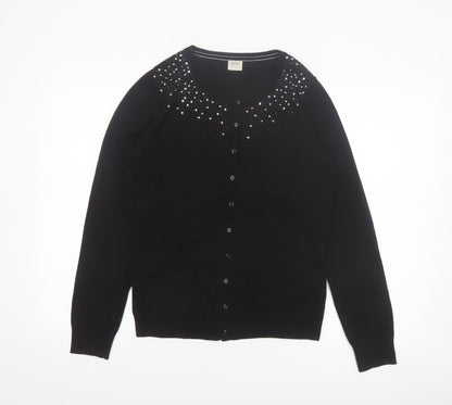 Esprit Women Black Beaded Button Cardigan Knit Jumper Size L