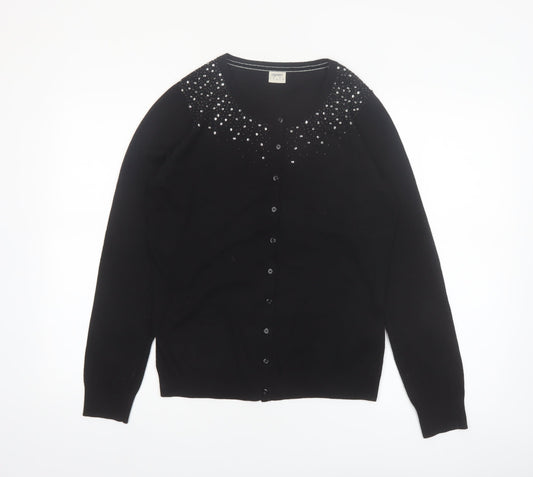 Esprit Women Black Beaded Button Cardigan Knit Jumper Size L