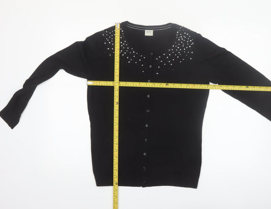 Esprit Women Black Beaded Button Cardigan Knit Jumper Size L