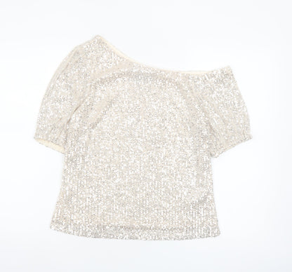 Lipsy Women Beige Sequin Off Shoulder Camisole Top Size 8