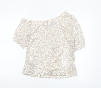 Lipsy Women Beige Sequin Off Shoulder Camisole Top Size 8