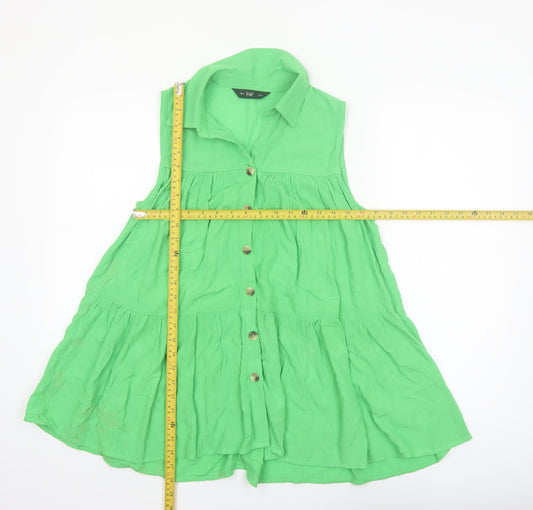 F&F Women’s Green Sleeveless Collared Cotton Tunic Blouse Size 8