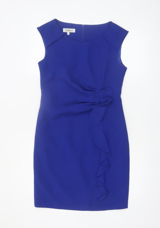 Izabella Women's Blue Size 8 Sheath Ruffle Knee Length Dress