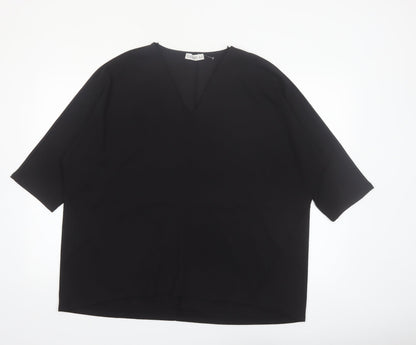 Gallery Women Black V-Neck 3/4 Sleeve Relaxed Fit Blouse XL